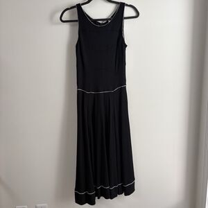 Peruvian Connection Tank Midi Dress (Sz S) Black White Scallop Trim Fit & Flare